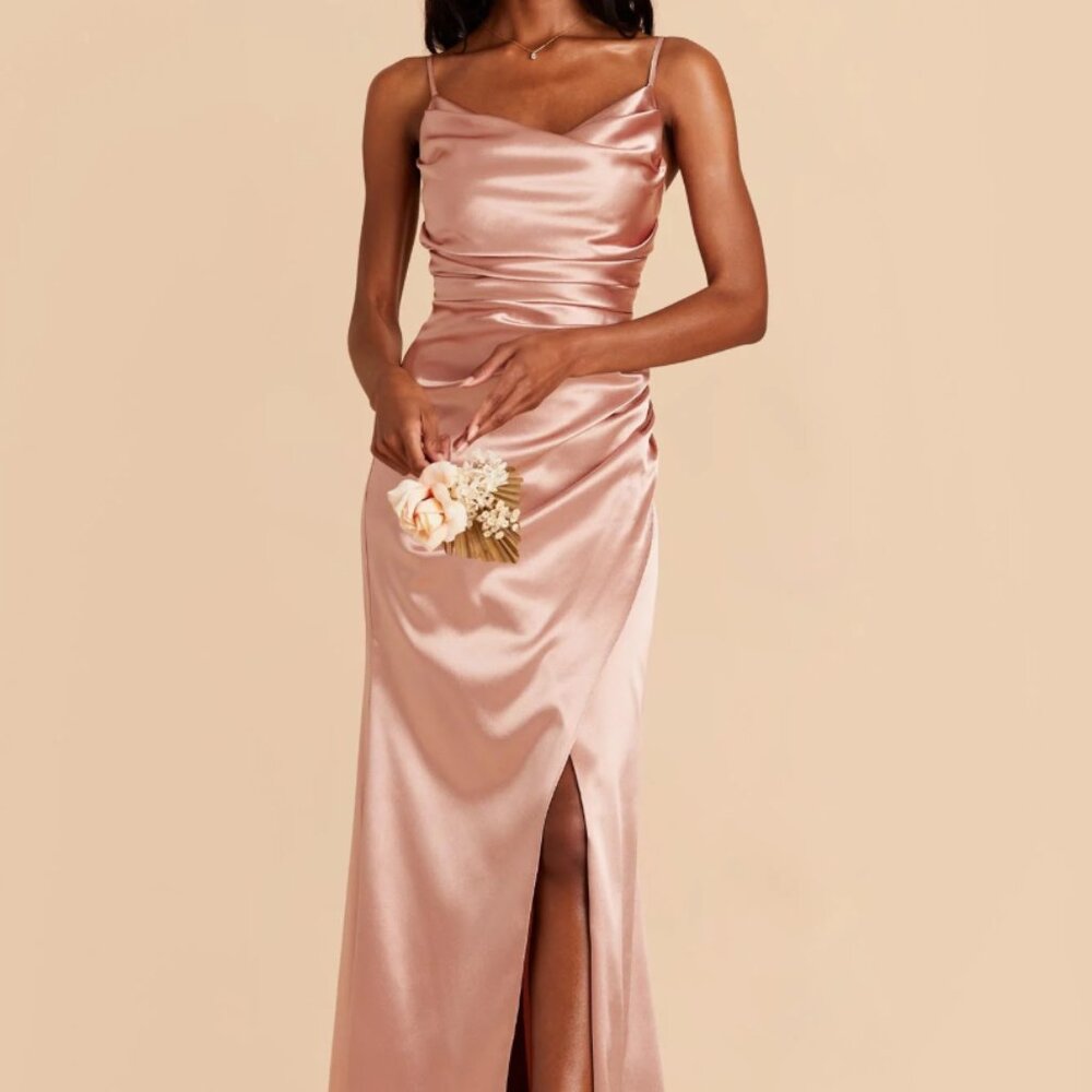 Birdy Grey Lydia Dress Shiny Satin Rose Gold, Size Small, Bridesmaid Maxi Dress